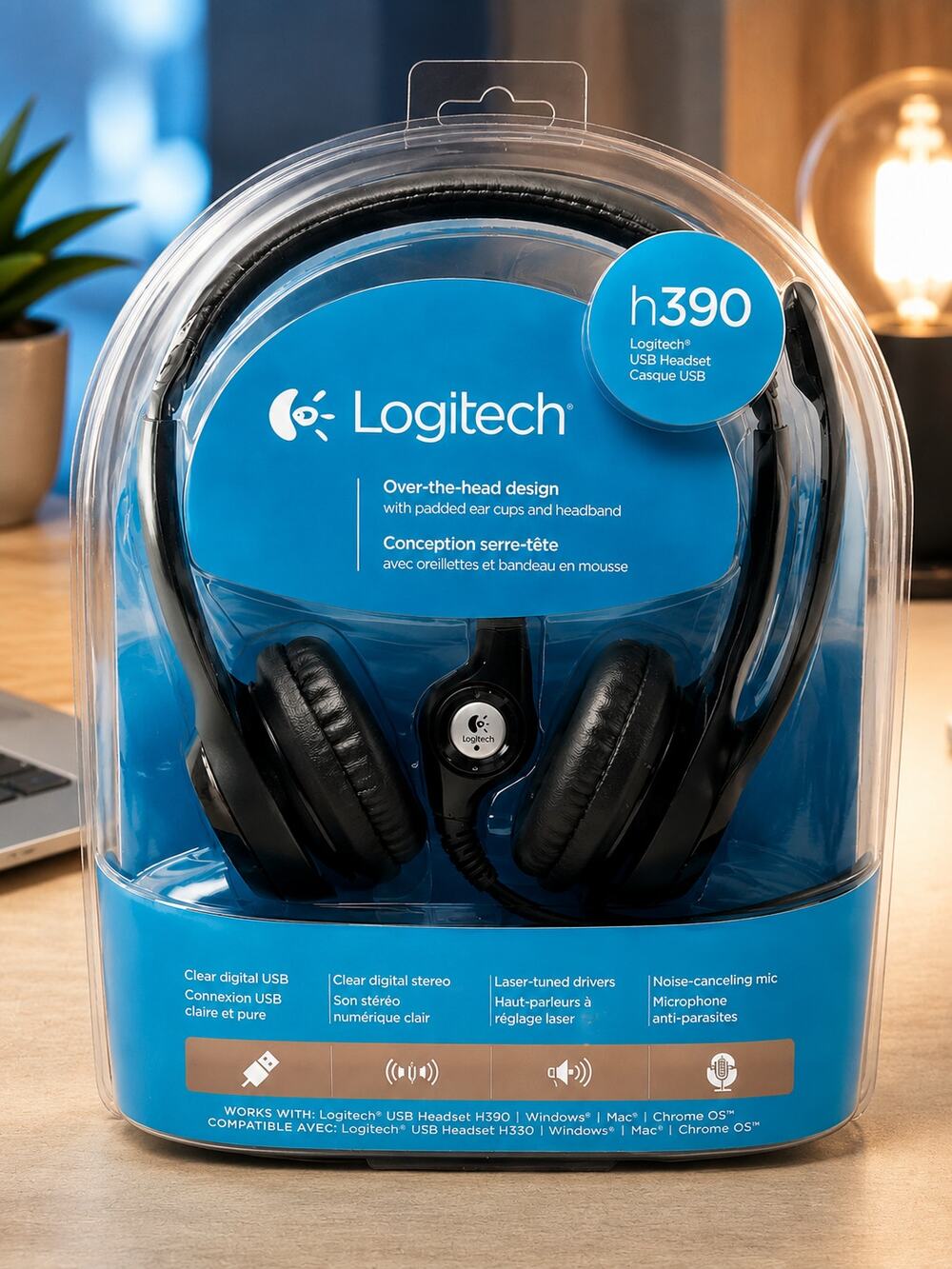 NIB LOGITECH H390 USB Headset Noise-Canceling Microphone New